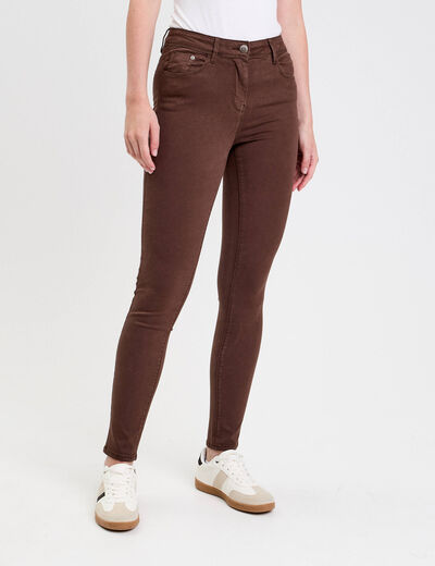 Jeans slim 5 poches marron fonc&eacute; femme