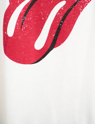 T-shirt oversize col rond rolling stones ecru femme