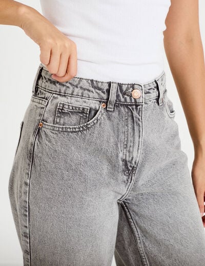 Jeans wide leg taille haute denim gris femme