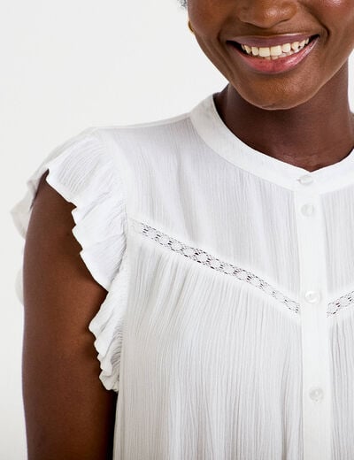 Top ample sans manches col carr&eacute; blanc femme