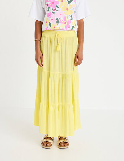 Jupe longue pliss&eacute;e &eacute;vas&eacute;e jaune pastel femme