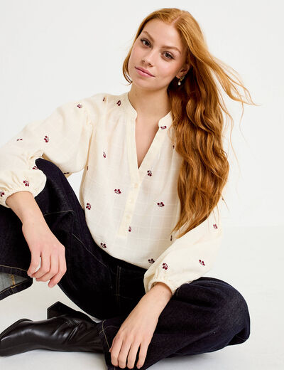 Blouse avec broderie bordeaux femme