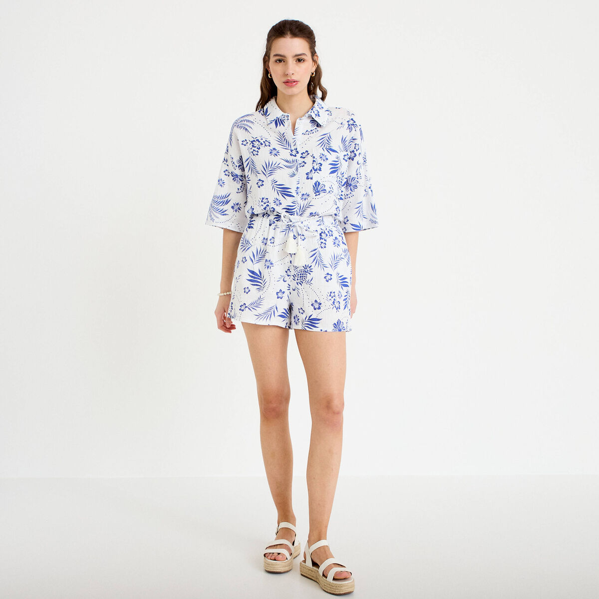 Chemise manches 3/4 blanc femme