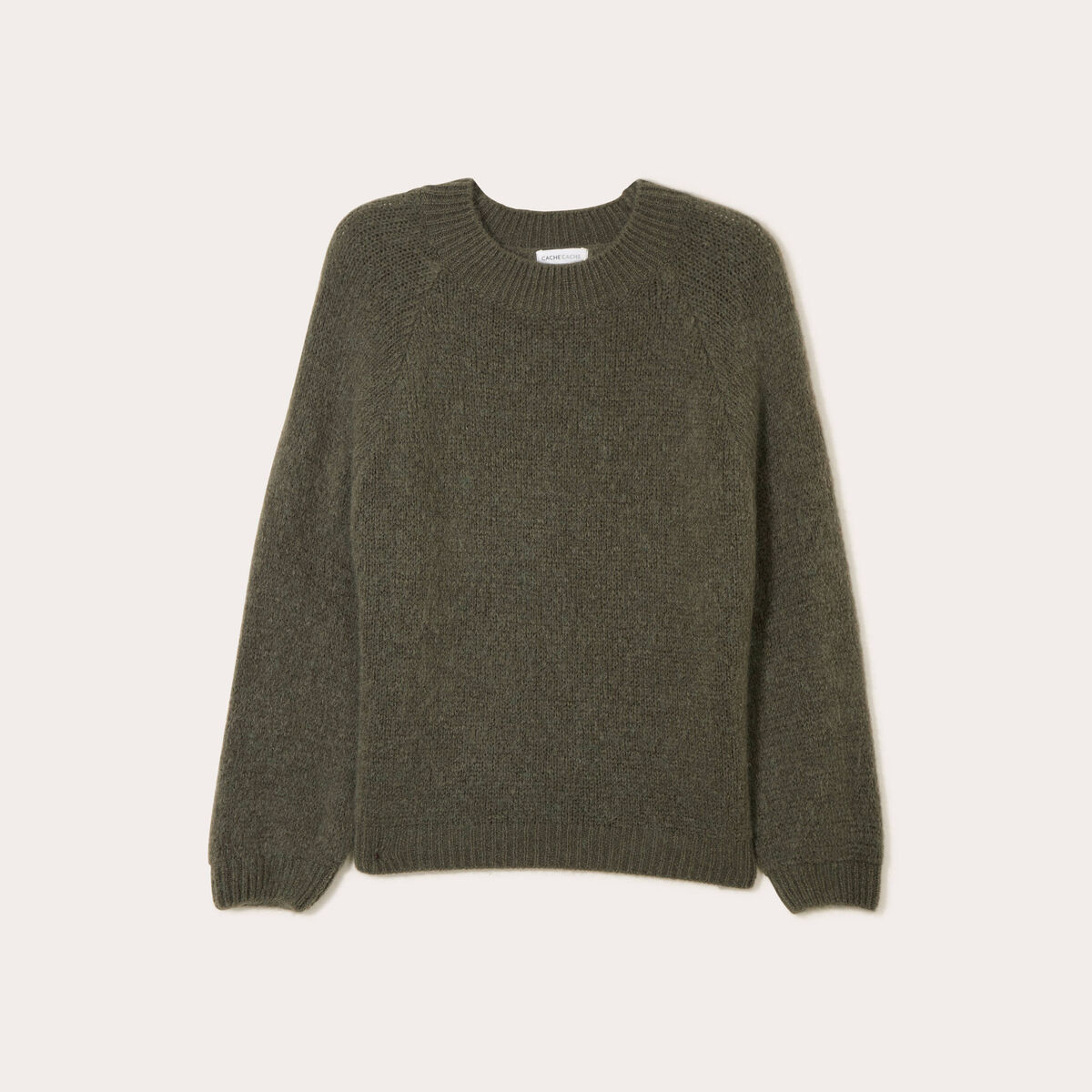 Pull manches longues vert kaki femme