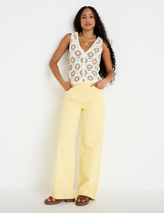Jean wide leg taille haute jaune pastel femme
