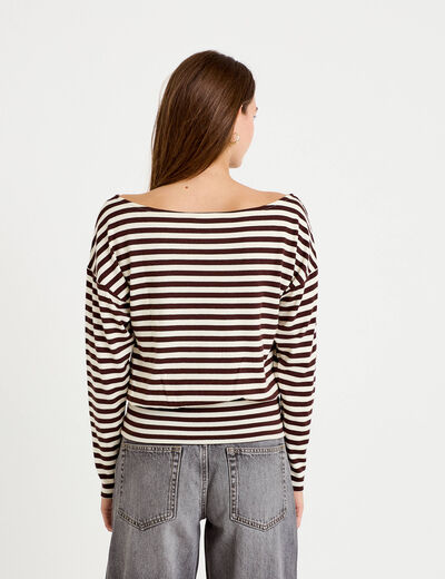 Pull col bateau manches longues blanc femme