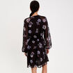 Robe courte &eacute;vas&eacute;e col v manches longues bleu fonc&eacute; femme
