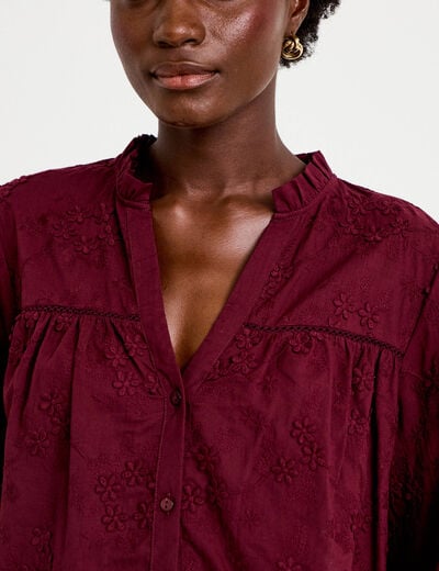 Blouse droite col rond manches longues bordeaux femme