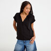Blouse ample col v manches courtes noir femme