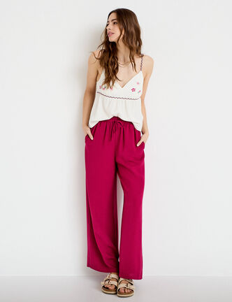 Pantalon large fluide rouge femme