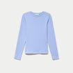 T-shirt cintr&eacute; col rond manches longues bleu clair femme