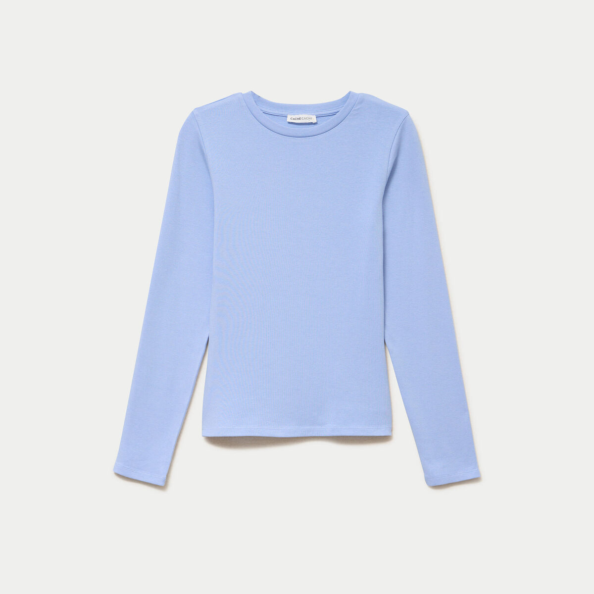 T-shirt cintr&eacute; col rond manches longues bleu clair femme
