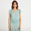 Blouse cintr&eacute;e col v manches courtes vert pastel femme
