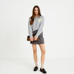 Gilet ample col rond manches longues gris clair femme