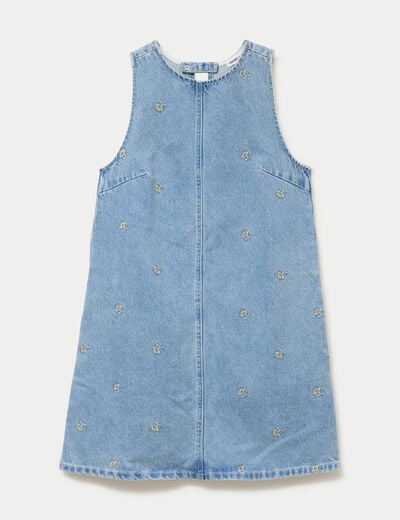 Robe courte &eacute;vas&eacute;e en jean sans manches bleu femme