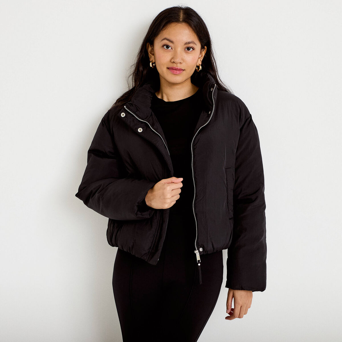 Doudoune cropped col montant noir femme