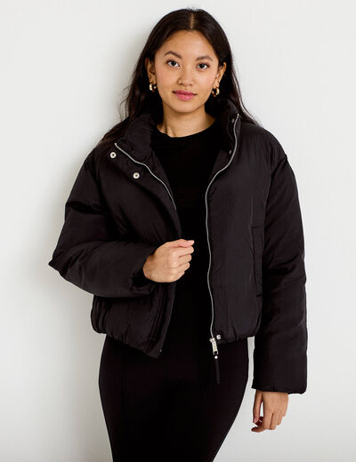 Doudoune cropped col montant noir femme