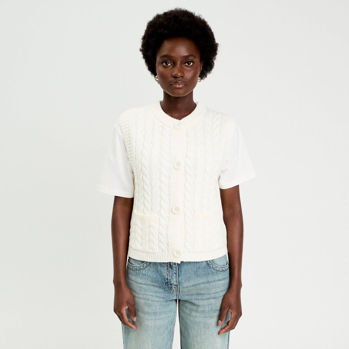 Gilet sans manches ecru femme