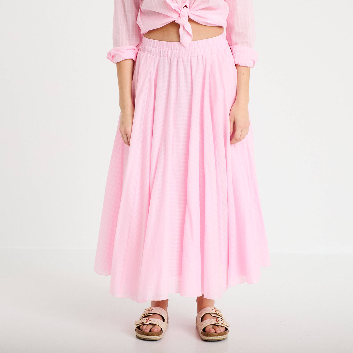 Jupe longue &eacute;vas&eacute;e rose clair femme