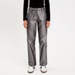 Pantalon droit enduit gris argent femme