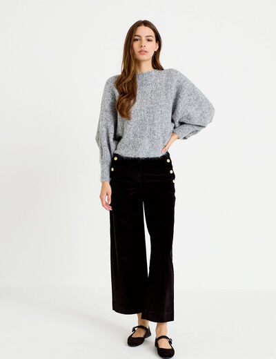 Pantalon bootcut taille haute velours noir femme