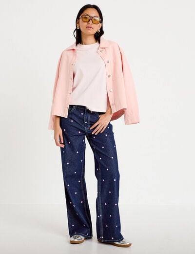 T-shirt col rond manches courtes rose clair femme