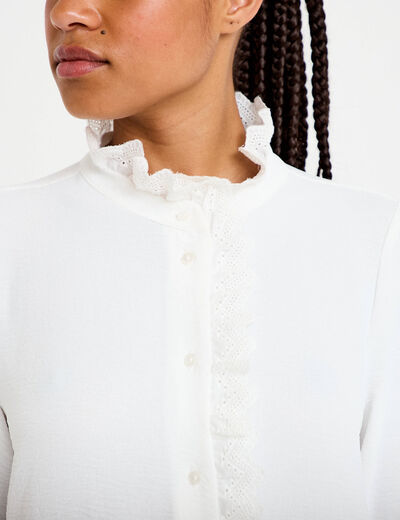 Chemise col montant manches longues ecru femme