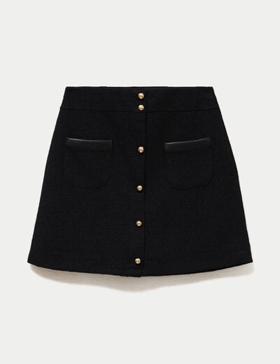 Jupe-short trap&egrave;ze en maille noir femme