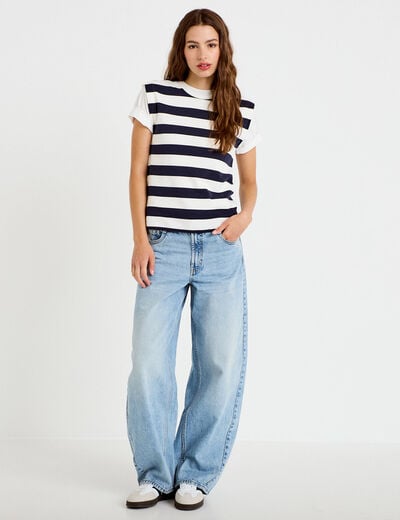 Jean barrel taille haute denim triple stone femme