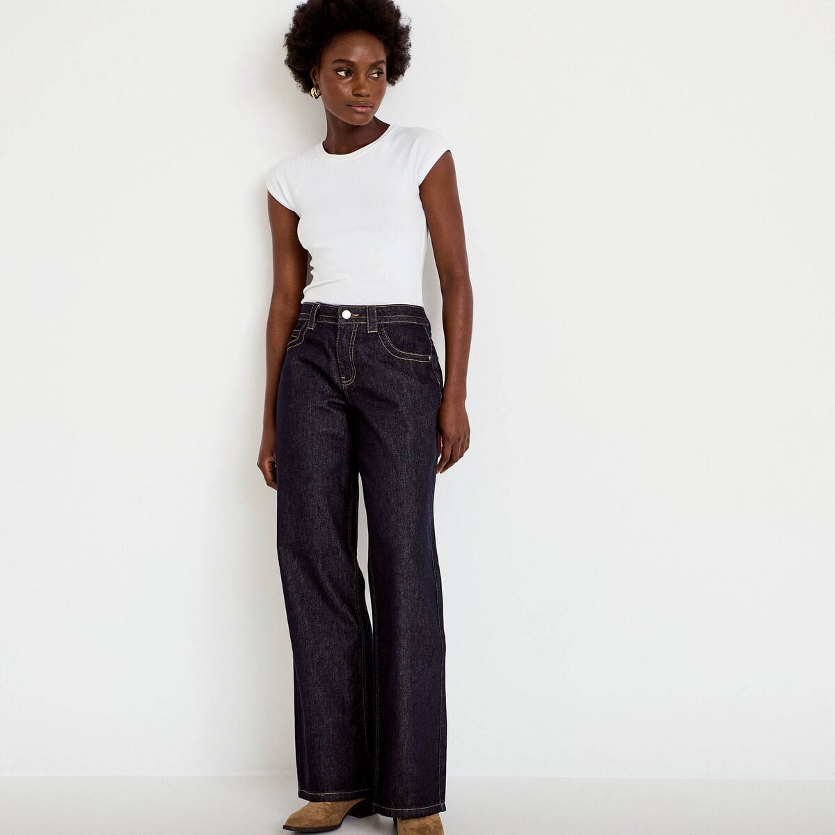 Jeans droit taille basse denim brut clean femme