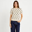 Pull cintr&eacute; col rond manches courtes ecru femme