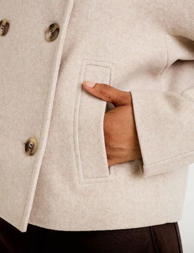 Caban court col montant beige femme