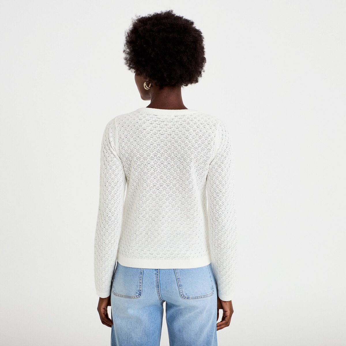 Gilet ajour&eacute; manches longues dentelle ecru femme