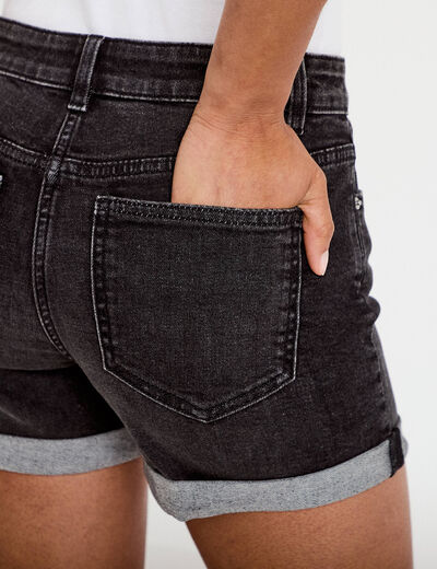 Short slim en jean denim noir femme