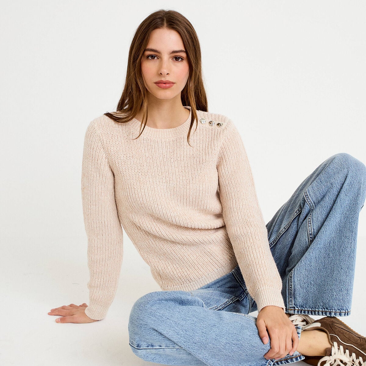 Pull manches longues brillant ivoire femme
