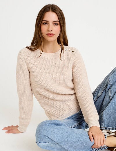 Pull manches longues brillant ivoire femme