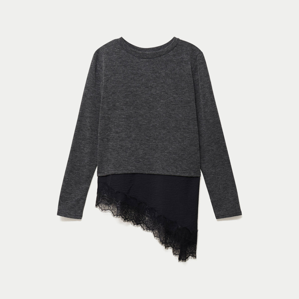 Pull manches longues gris fonc&eacute; femme