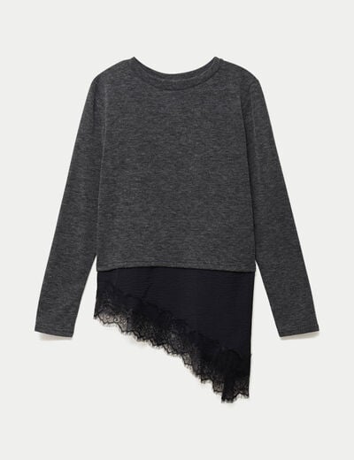 Pull manches longues gris fonc&eacute; femme