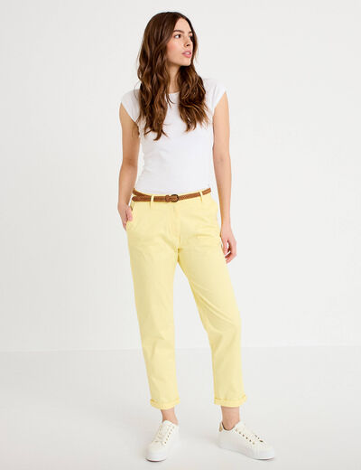 Pantalon chino 7/8&egrave;me jaune pastel femme