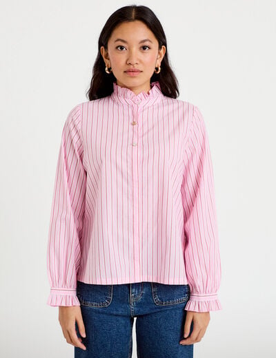 Chemise droite manches longues rose femme
