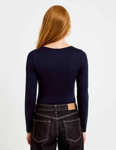 Body thermique col rond manches longues bleu marine femme