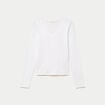Top ajust&eacute; col v manches longues blanc femme
