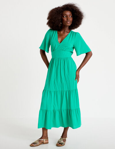 Robe &eacute;vas&eacute;e col v vert femme
