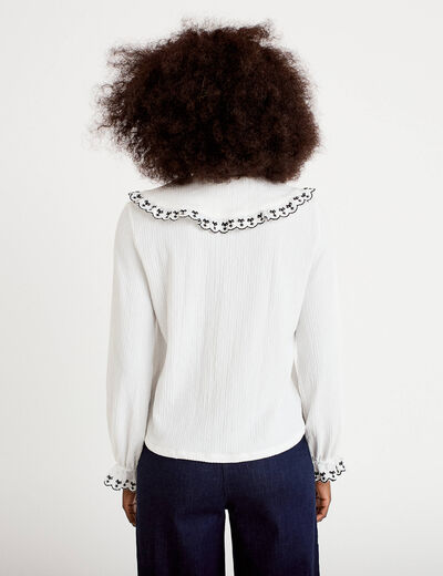 Blouse broderie manches longues ecru femme