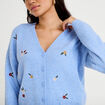 Gilet manches longues fleurs brod&eacute;es bleu ciel femme