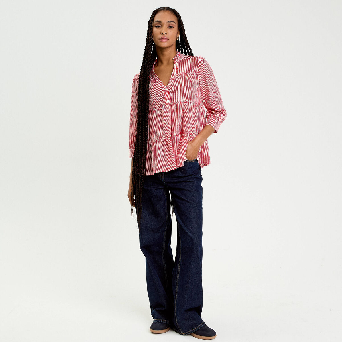 Blouse manches 3/4 rouge vif femme