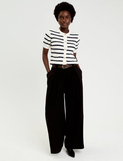 Pantalon large avec ceinture noir femme