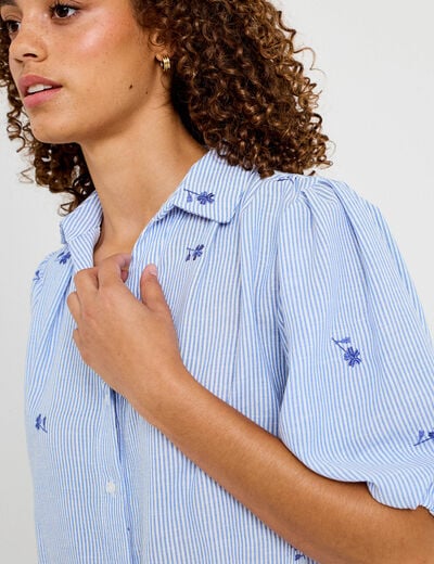 Chemise droite col classique manches 3/4 bleu clair femme