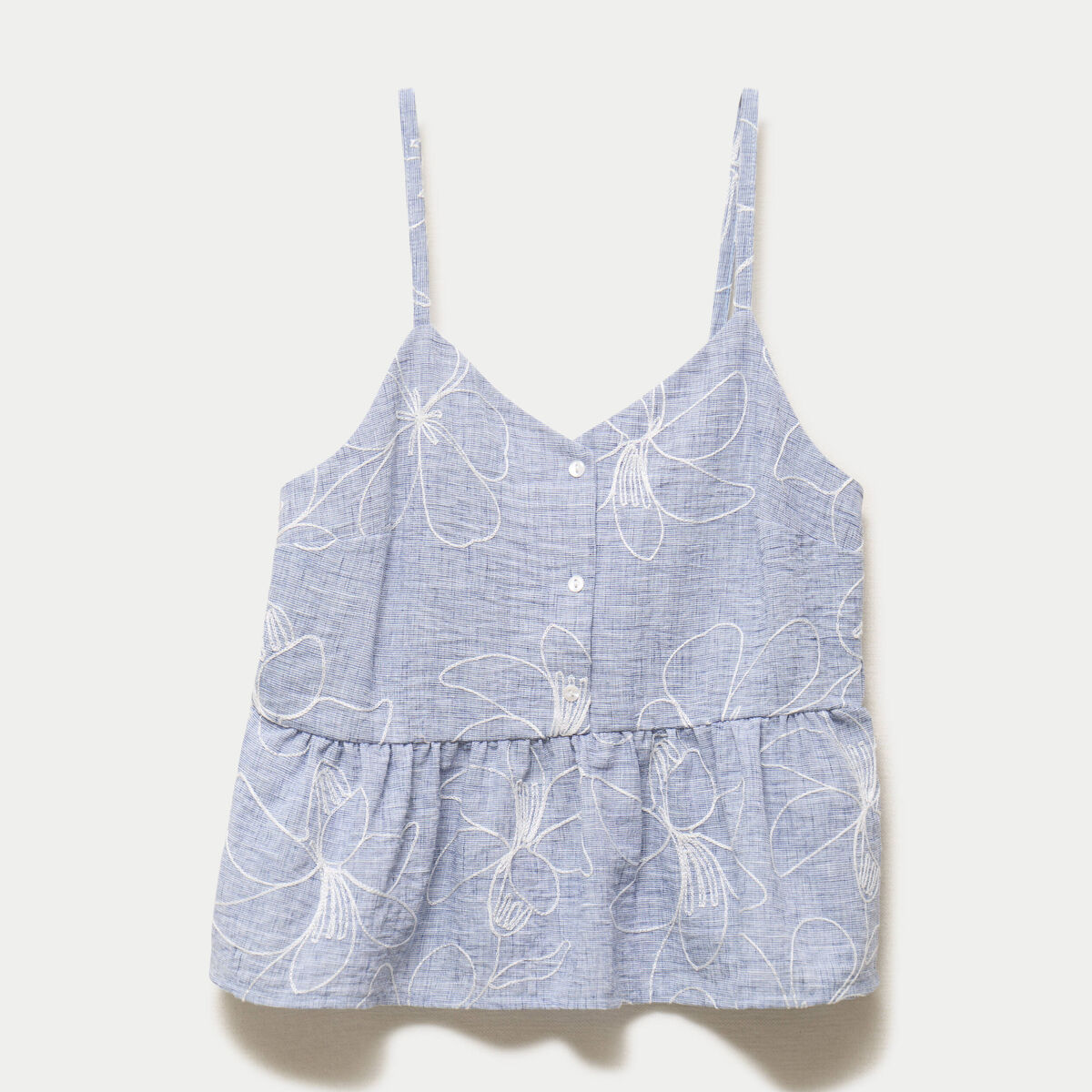 Top col v bretelles fines chin&eacute; bleu clair femme