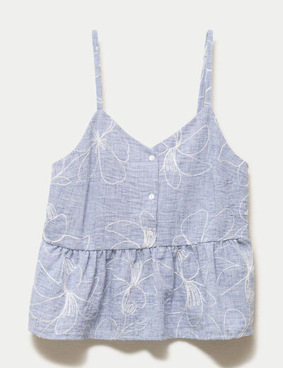 Top col v bretelles fines chin&eacute; bleu clair femme